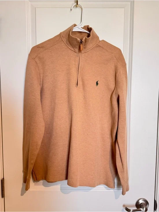 Polo Ralph Lauren 100% Cotton Tan Quarter Zip Pullover Men’s Sz Med - Picture 2 of 6